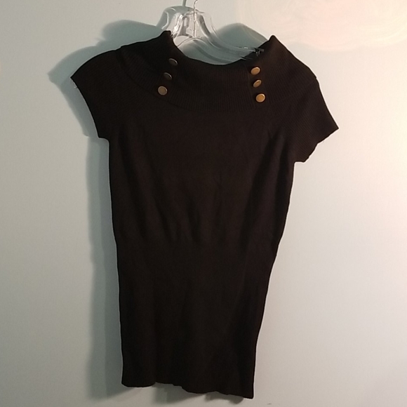 Suzy Shier black short sleeved ribbed turtleneck large NWT - Picture 1 of 4